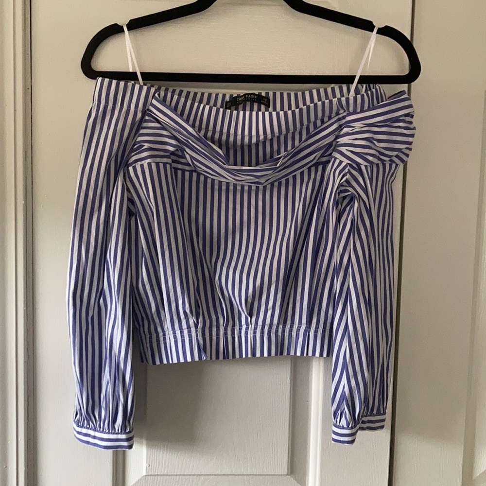 Zara Basic Off Shoulder Crop Top Stripped XS